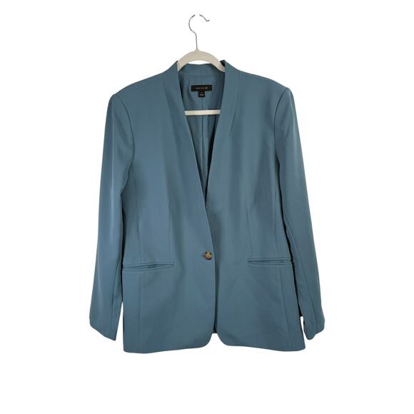 Ann Taylor The Long Cutaway Blazer Fluid Crepe Blue Career Office Womens 16 - Picture 3 of 8